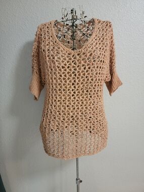 Dress Barn Pink Open-Knit V-Neck Sweater Top Size Large